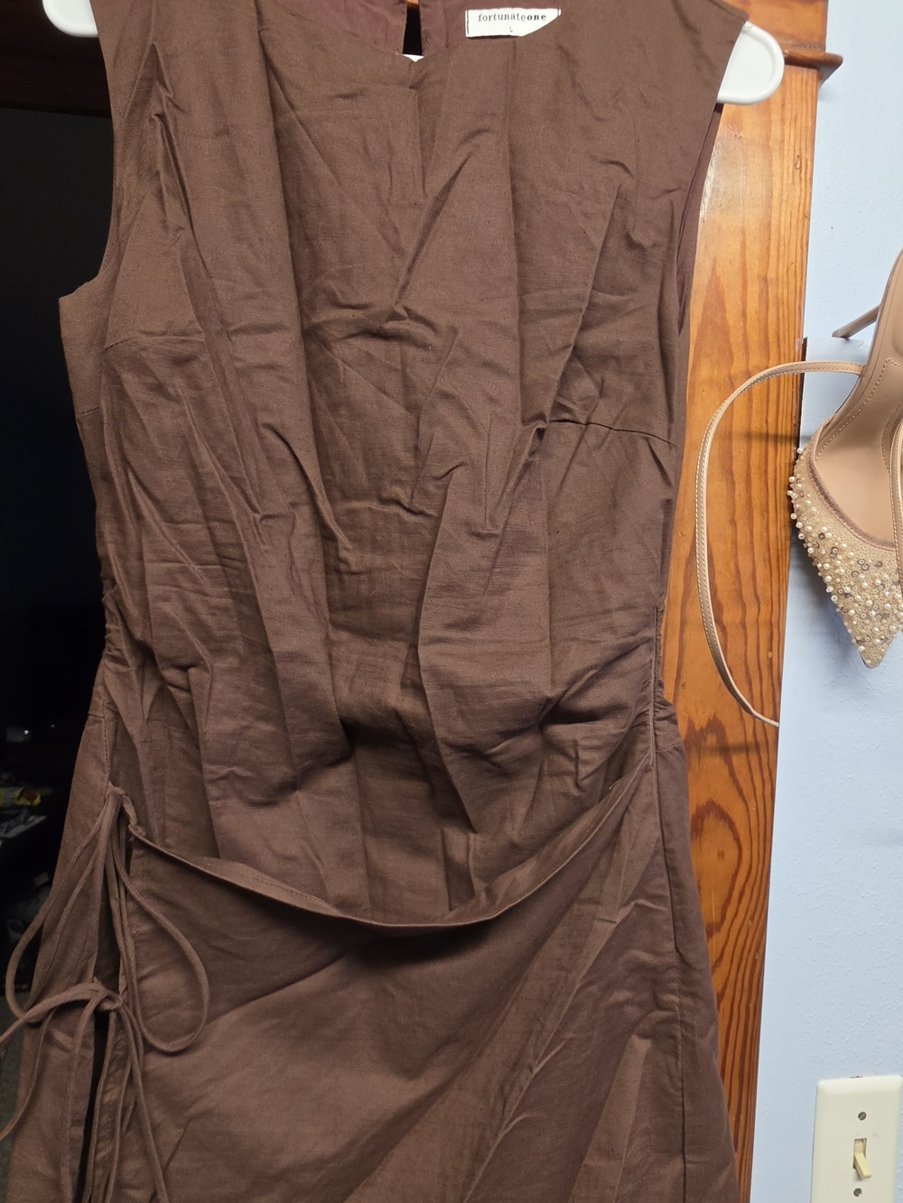 Fortunate One Brown Sleeveless Wrap-Style Mini Dress